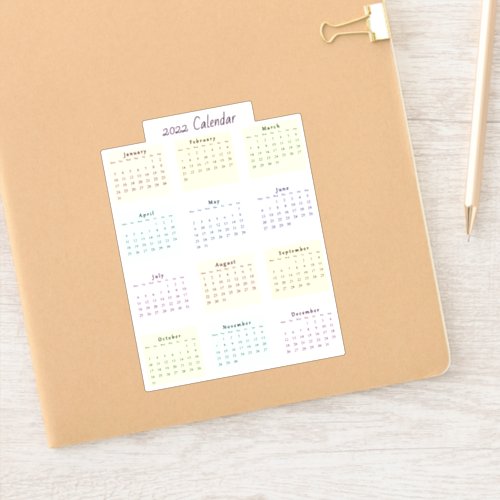 Cute Colorful Pastel Mini 2022 Calendar Sticker