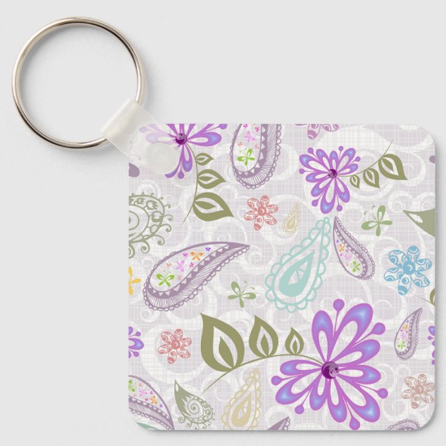 Cute colorful pastel paisley patterns keychain (Front)