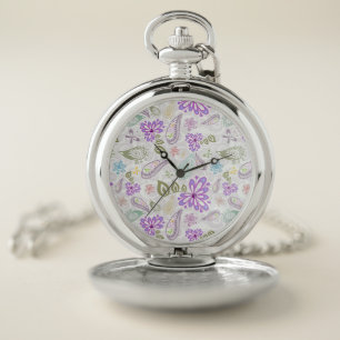 Cute colorful pastel paisley patterns pocket watch