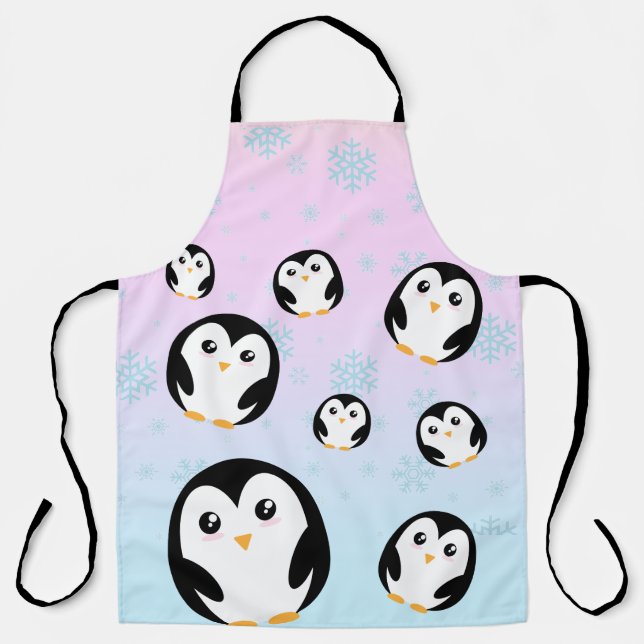 Cute colorful pastel penguin gradient pattern apron (Front)