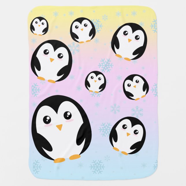Cute colorful pastel penguin gradient pattern baby blanket (Front)