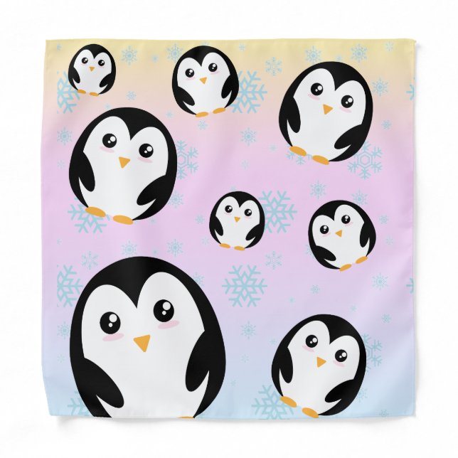 Cute colorful pastel penguin gradient pattern bandana (Front)