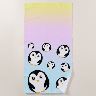 Cute colorful pastel penguin gradient pattern beach towel