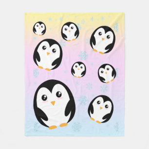 Cute colorful pastel penguin gradient pattern fleece blanket