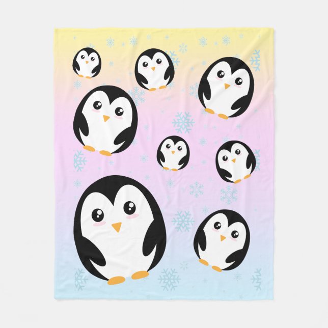 Cute colorful pastel penguin gradient pattern fleece blanket (Front)