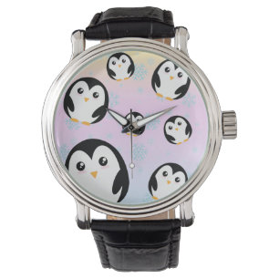 Cute colorful pastel penguin gradient pattern watch