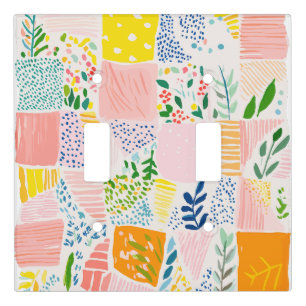 Cute Colorful Pastel Preppy Patchwork Light Switch Cover