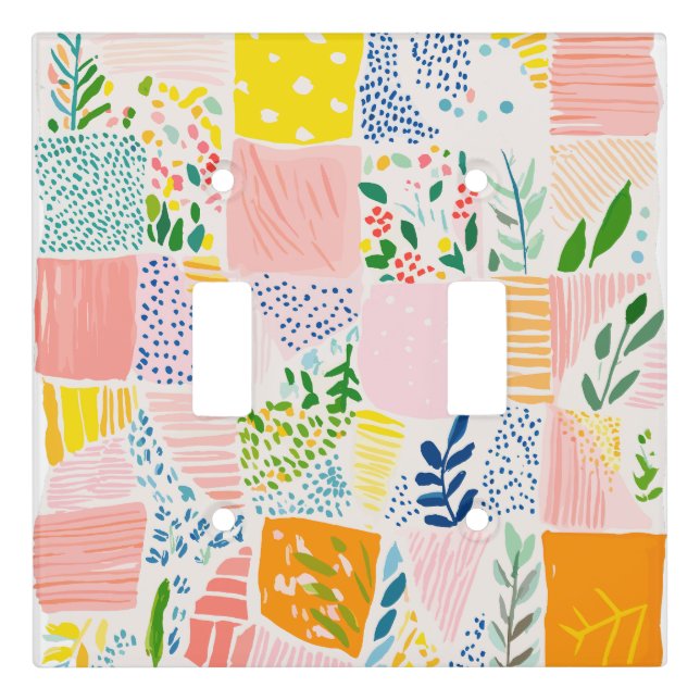 Cute Colorful Pastel Preppy Patchwork Light Switch Cover (Front)