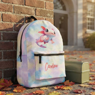Cute Colorful Pastel Rainbow Axolotl Girl Name Printed Backpack