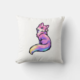 Cute Colorful Pastel Rainbow Fox Watercolor Throw Pillow