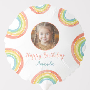 Cute Colorful Pastel Rainbow Girls Photo Birthday Balloon