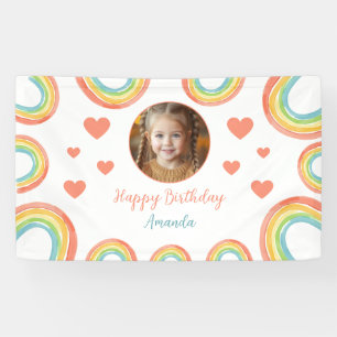 Cute Colorful Pastel Rainbow Girls Photo Birthday Banner