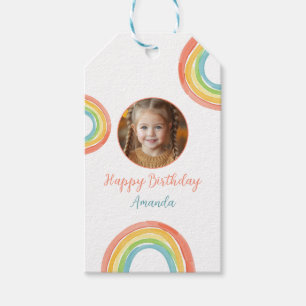 Cute Colorful Pastel Rainbow Girls Photo Birthday Gift Tags