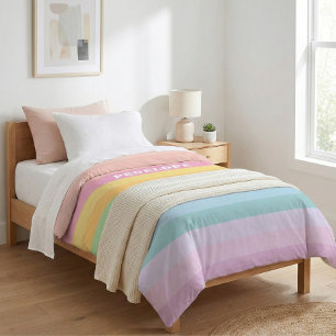 Cute Colorful Pastel Rainbow Striped Customizable Duvet Cover