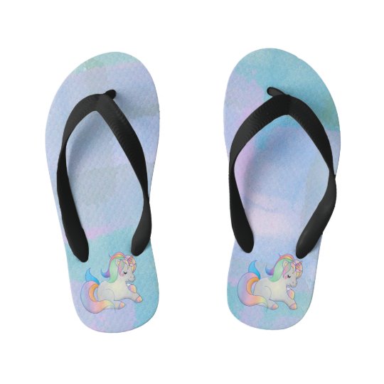 Cute,Colorful,Pastel,Rainbow Unicorn Kid's Flip Flops | Zazzle.com