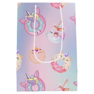 Cute colorful pastel Unicorns Rainbow Donuts Medium Gift Bag