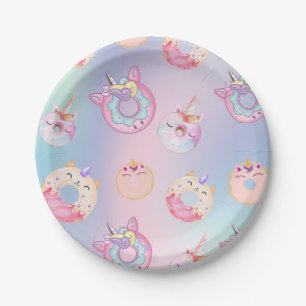 Cute colorful pastel Unicorns Rainbow Donuts Paper Plates