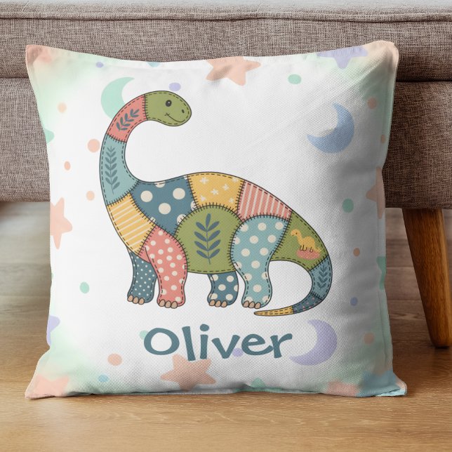 Cute Colorful Patchwork Dinosaur Throw Pillow (Creator Uploaded)