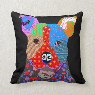 Cute Colorful Patchwork Pitbull Dog Throw Pillow