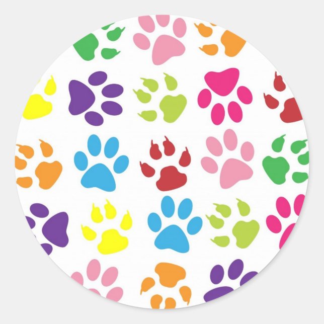 Cute Colorful Paw Pattern Classic Round Sticker (Front)