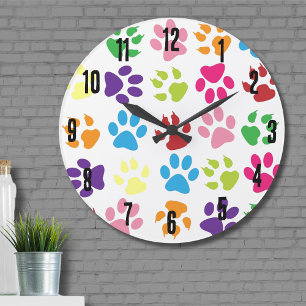 Cute Colorful Paw Pattern Large Clock