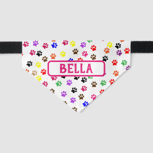 Cute Colorful Paw Print Dog Name Pink Pet Bandana Collar