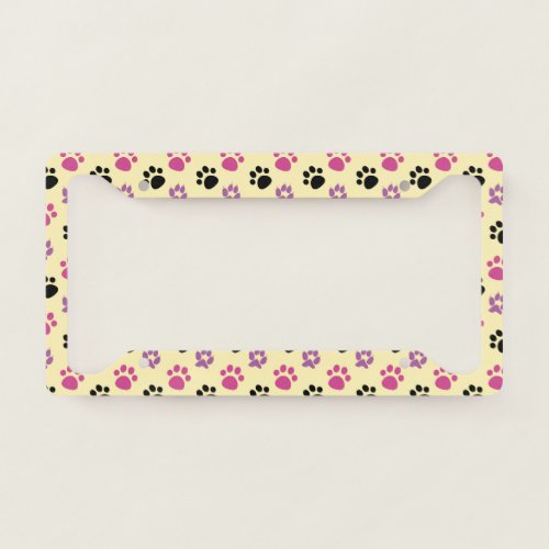 Cute Colorful Paw Print License Plate Frame