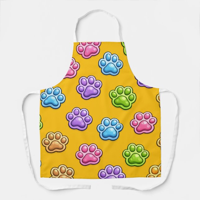 Cute Colorful Paw Print Pattern Cartoon Style Apron (Front)
