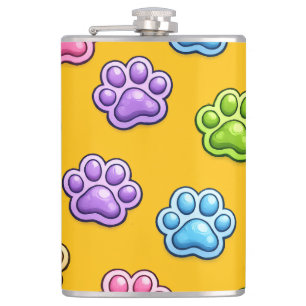 Cute Colorful Paw Print Pattern Cartoon Style Flask