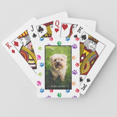 Cute Colorful Paw Prints Name Photo Poker Cards