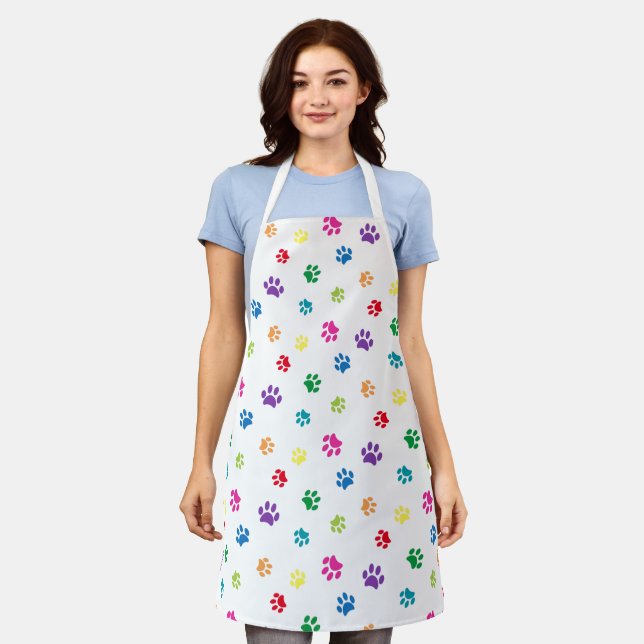 Cute Colorful Paw Prints Pattern Apron (Worn)