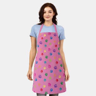 Cute Colorful Paw Prints Pattern Pink Apron
