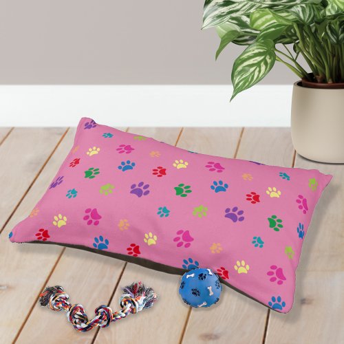 Cute Colorful Paw Prints Pattern Pink Pet Bed