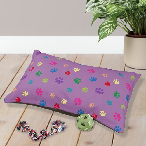 Cute Colorful Paw Prints Pattern Purple Pet Bed