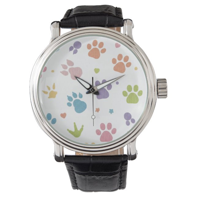 Cute Colorful Paw Prints Pattern Wrist Watch (Front)