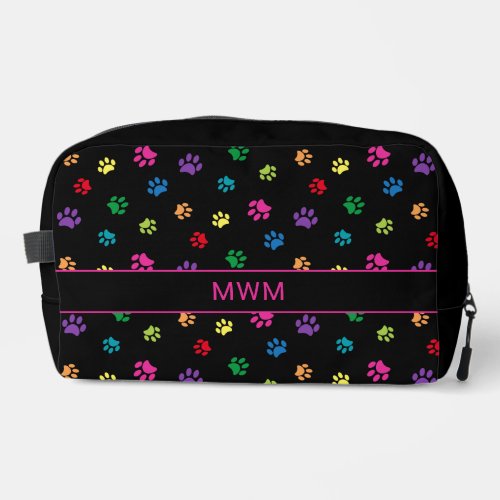 Cute Colorful Paw Prints Personalized Black Dopp Kit