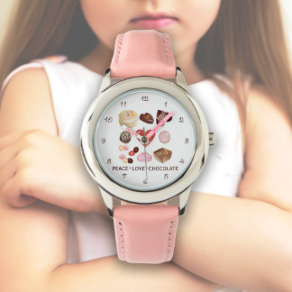 Cute Colorful Peace Love Chocolate Candy Heart Watch