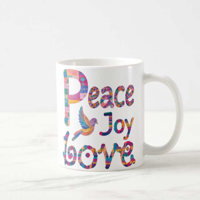 Cute Colorful Peace Love Joy Christmas & Hanukkah  Coffee Mug (Right)