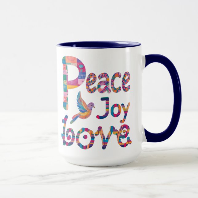 Cute Colorful Peace Love Joy Christmas & Hanukkah  Mug (Right)