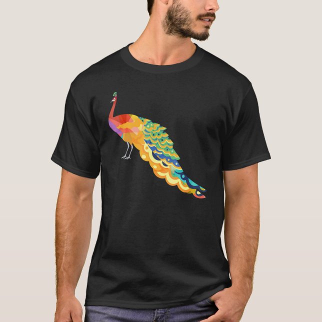 Cute Colorful Peacock  Cute Birds Animal  Graphic T-Shirt (Front)