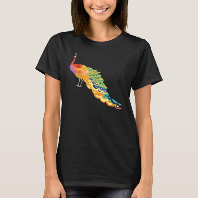 Cute Colorful Peacock  Cute Birds Animal  Graphic T-Shirt (Front)