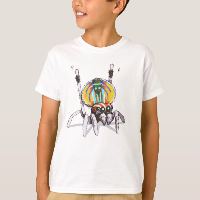 Cute Colorful Peacock Spider Drawing Art Shirt (Front)