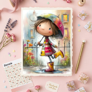 Cute Colorful Peculiar Rain Girl Scrapbook Paper