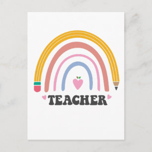 Cute Colorful Pencil Rainbow Teacher Design Postcard