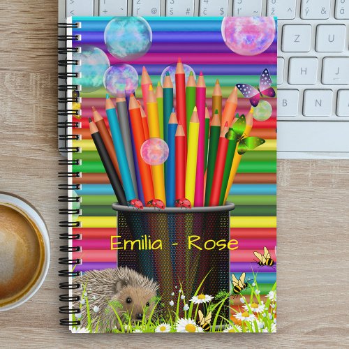 Cute Colorful Pencils Daisies Bubble Butterflies Notebook
