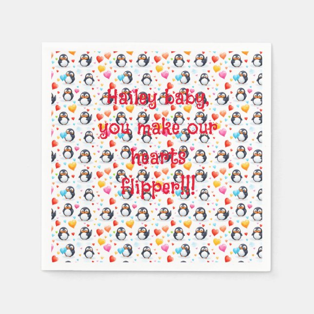Cute & Colorful Penguin Love Napkins (Front)