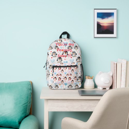 Cute  Colorful Penguin Love Printed Backpack
