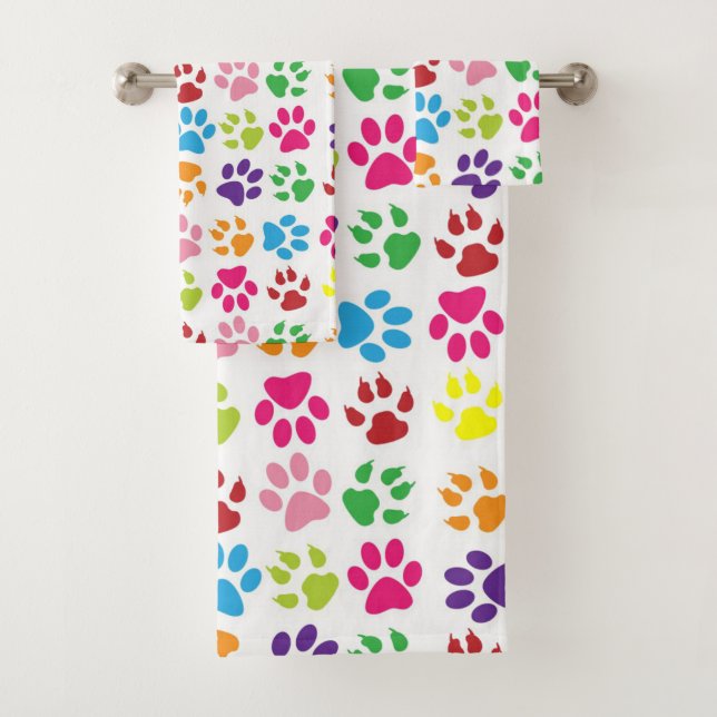 Cute Colorful Per Paw Pattern Bath Towel Set (Insitu)
