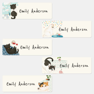 Cute Colorful Pet Cats School Daycare Labels