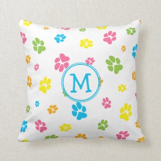 Cute Colorful Pet Dog Paw prints Pattern Monogram